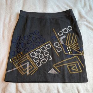 Peter Nygard Gray Geometric Embroidered Studded Mini Skirt Size 12 32185328